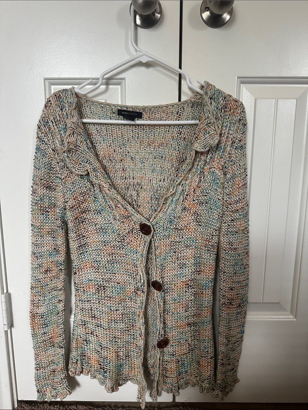 BCBGMaxAzria Cream Multicolor Speckled Knit Cardigan